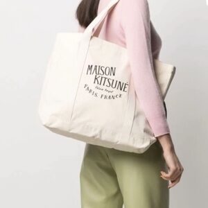 Maison Kitsuné Palais Royal shopping bag in ecru cotton canva
